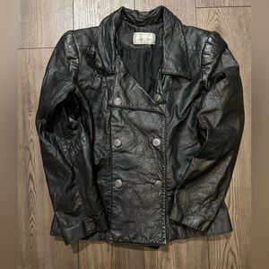 Vintage Erez Levy Black Leather Double Breasted Jacket Made in USA Medium